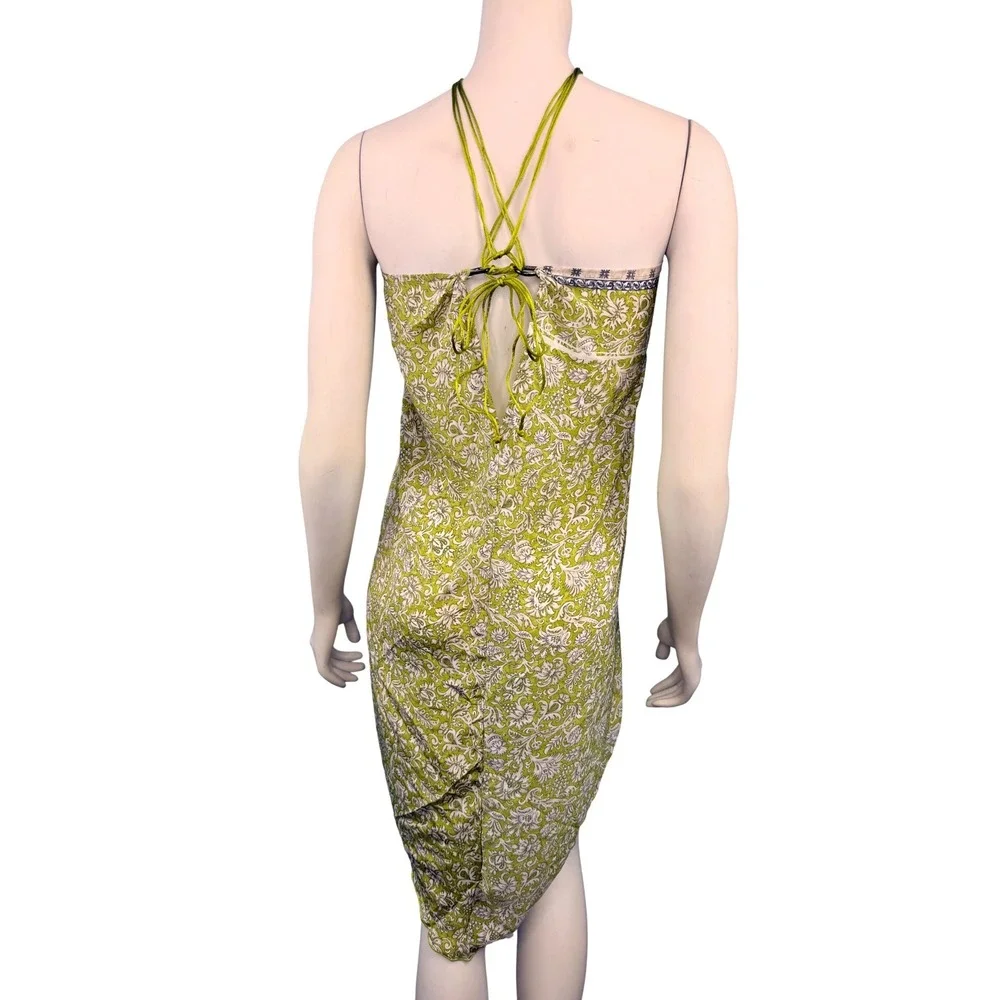 Vacation Convertible Sarong Dress Women OS Green Floral Paisley Halter Mini NEW - Picture 4 of 9